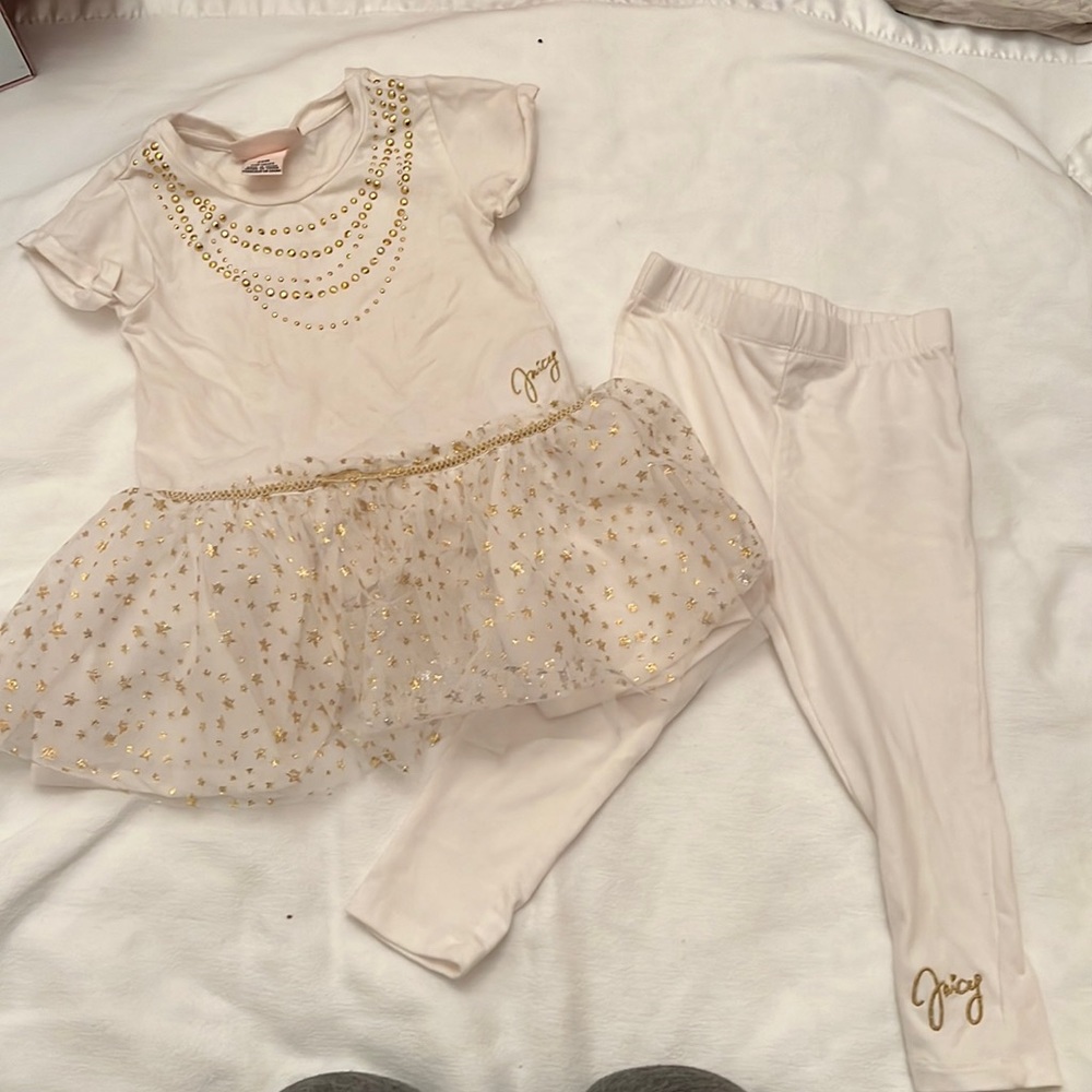 Juicy couture tutu dress/top baby girl outfit/set leggings, Ivory gold foil star
